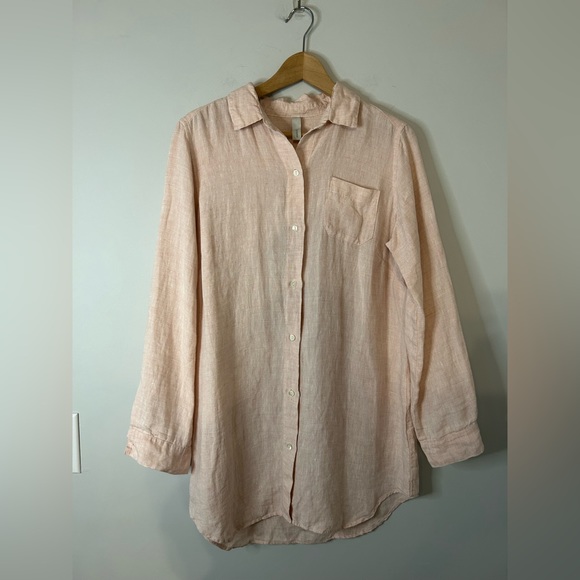 Studio 412 fourTWELVE Classic Linen Shirtdress Light Pink - Picture 2 of 5